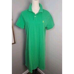 Ralph Lauren Sport Polo Shirt Dress Green Yellow Pony Size L Rugby Tennis Preppy